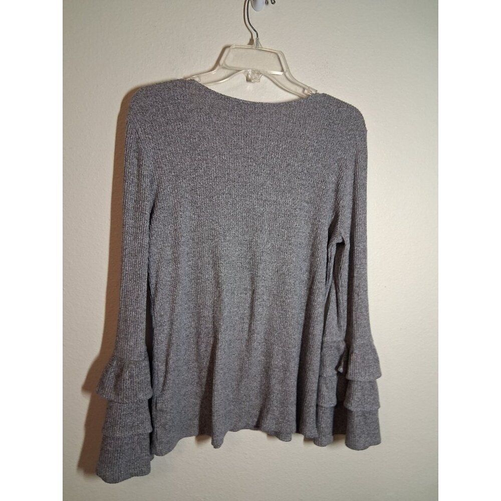 White House Black Market Knit Sweater Blouse Boho Business Casual Gray Sz Large - Picture 2 of 5